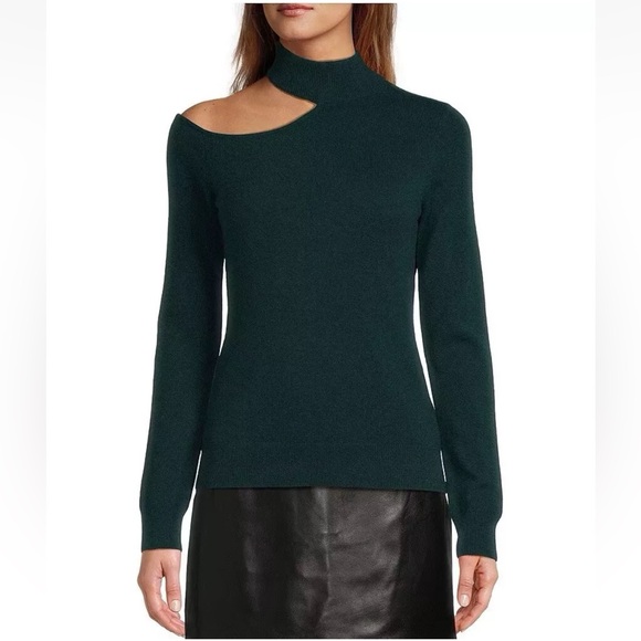 NEW Antonio Melani Tina Cut-out Turtleneck 100% Cashmere Sweater Size XL Forest
